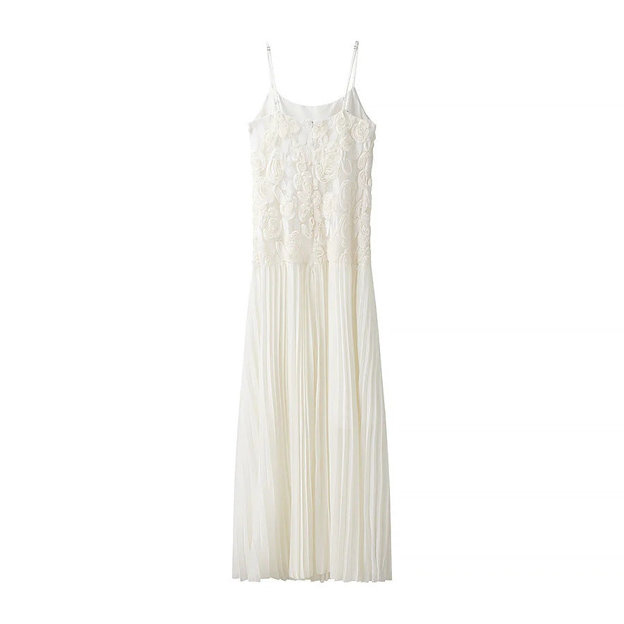 Three-Dimensional Rose Decoration Ruffled Splicing Sling Dress