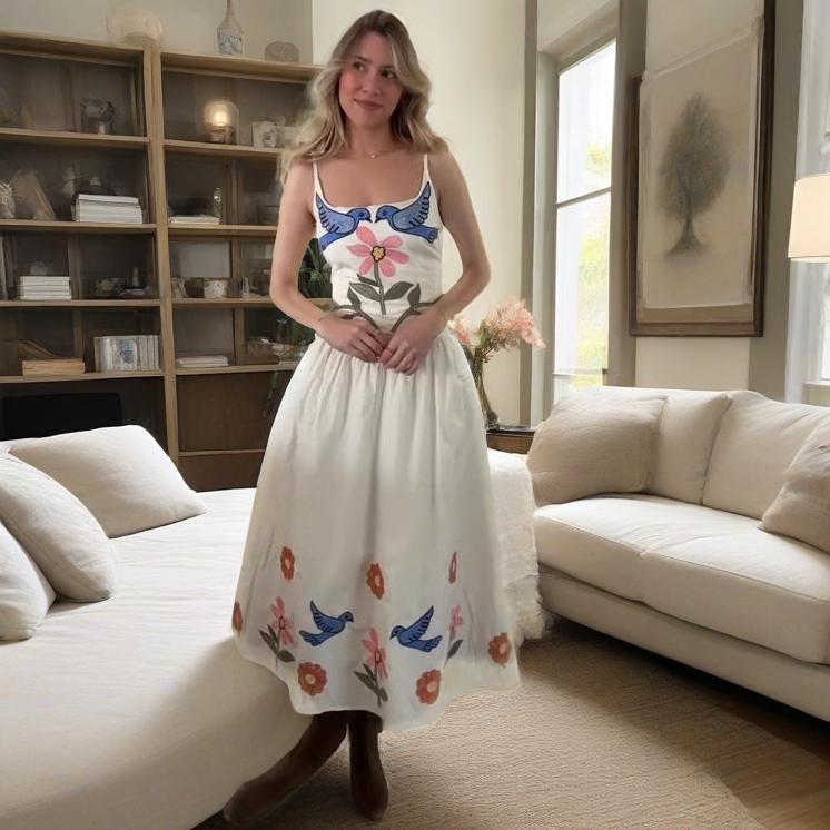 Spaghetti-Strap Floral Print Waist-Tight Dress