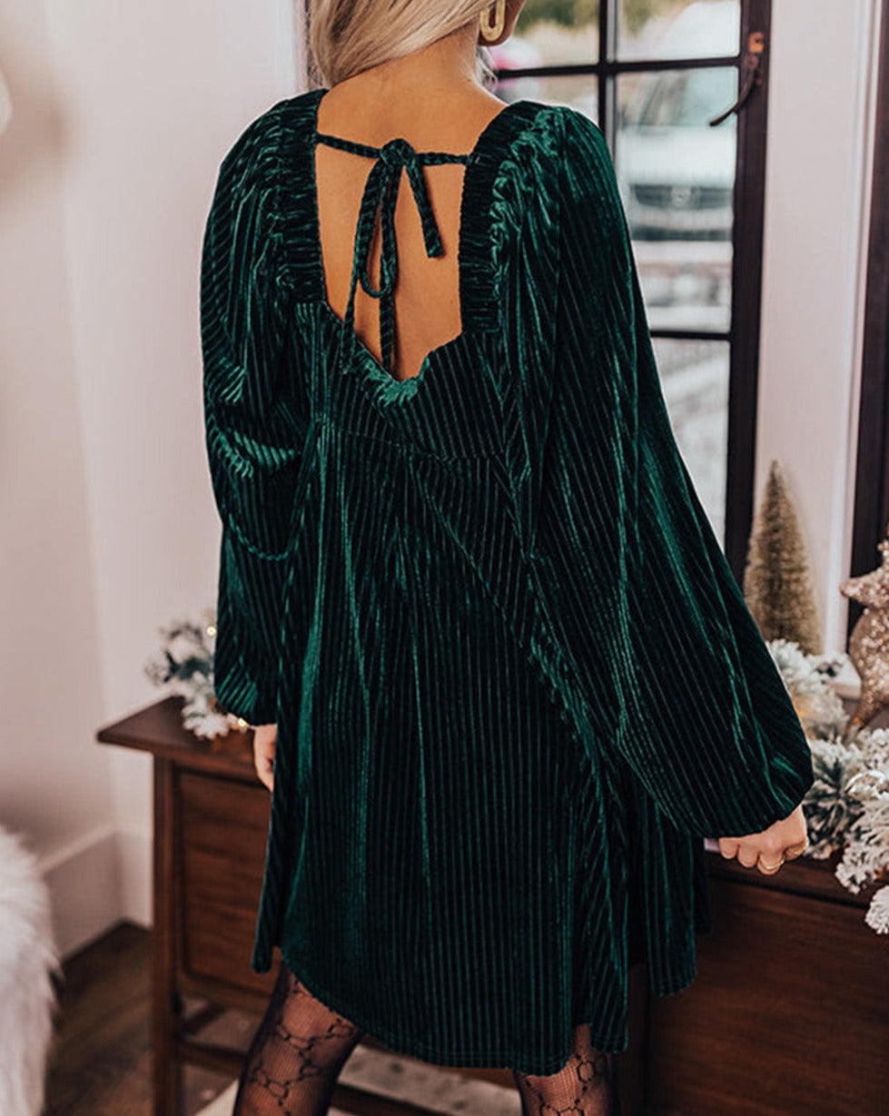 Tie-Back Square Neck Velvet Dress
