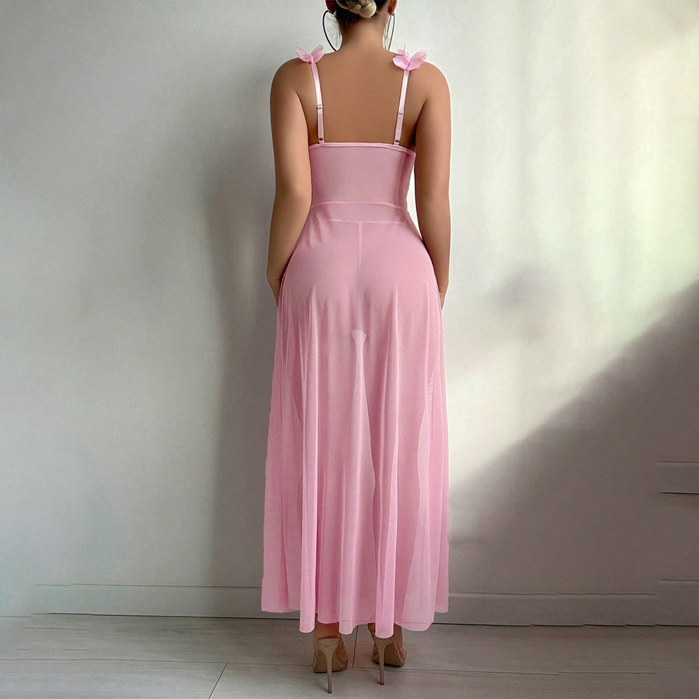 Slit See-Through Camisole Dress Two-Piece Set