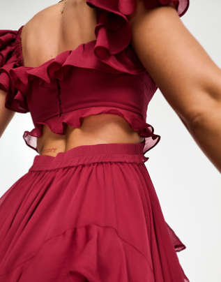 Flutter Sleeve Ruched Corset Detail Tiered Midi Dress