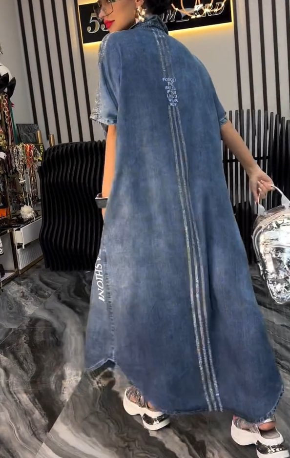 Casual Denim Letter Print Long Dress