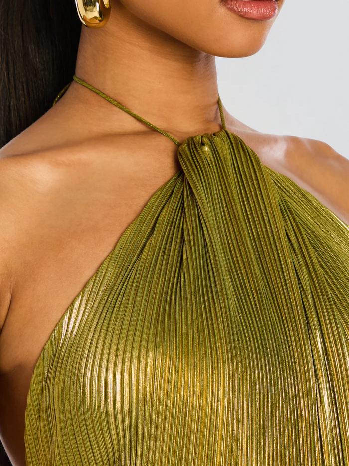 Pleated Split Tie Halter Dress