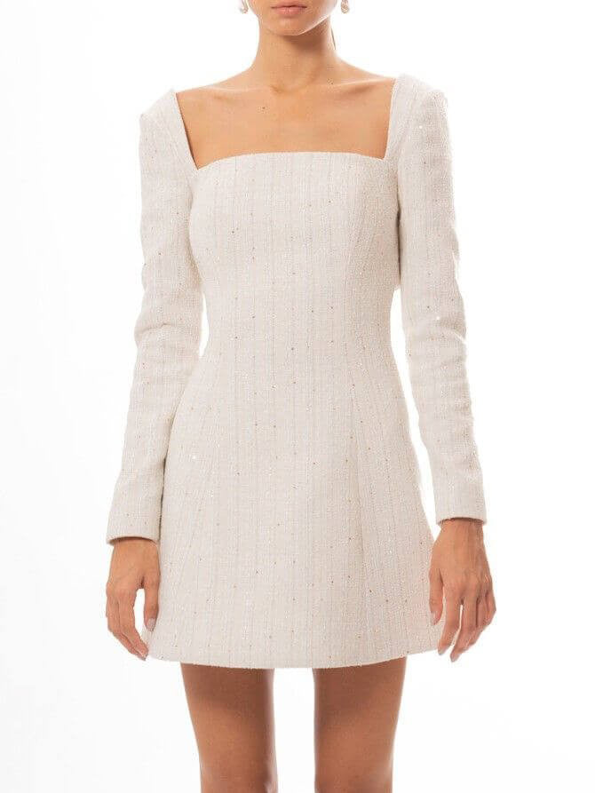 Square Collar Chic Long Sleeve Dress