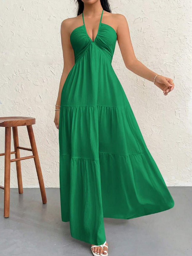 Women's Halter Neck Maxi Dress - Elegant Tie-Up Backless Sundress