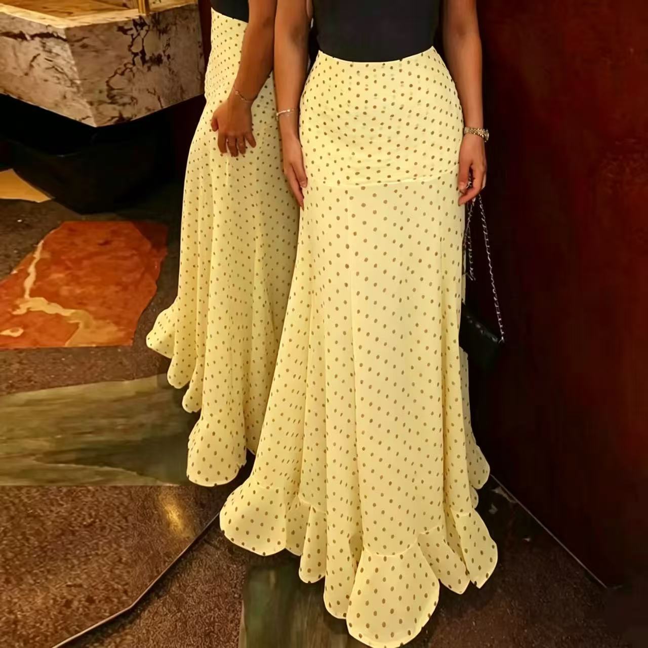 High Waist Polka Dot Maxi Skirt – Flowy A-Line Silhouette
