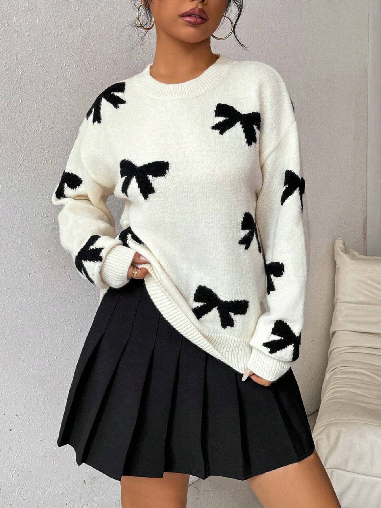 Autumn and Winter New Bow Long-Sleeved Sweater