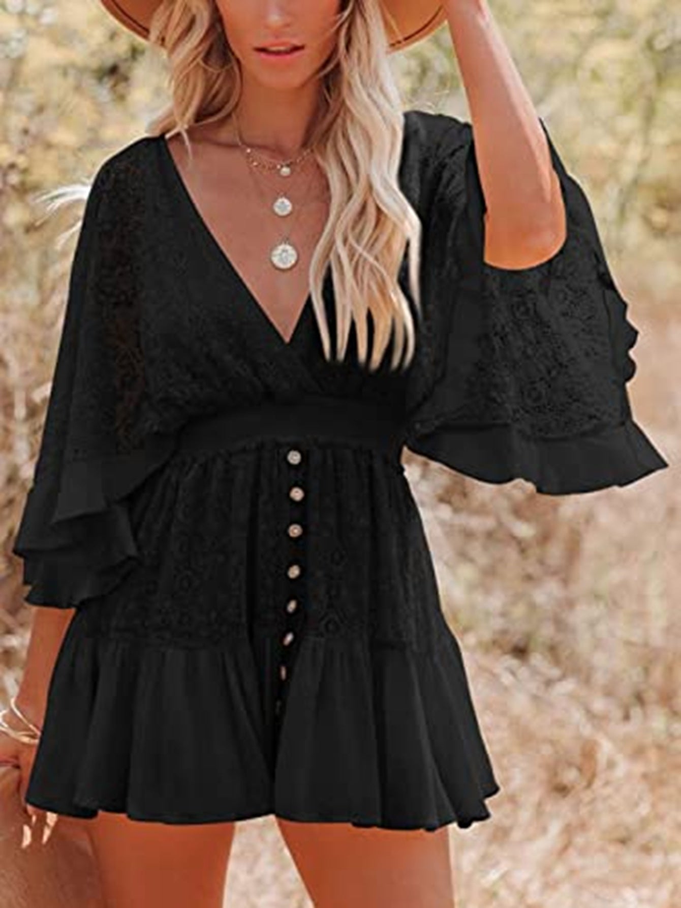 Fresh Sweet V-neck Lace Dress