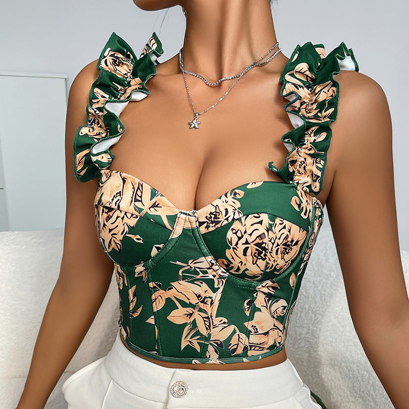 Sweet Sexy Print Slim-Fitting Back Shaping Tied Top