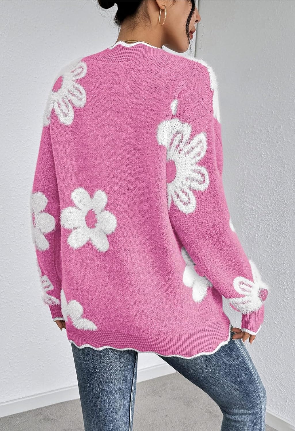 Women's Oversized V Neck Fuzzy Sweaters