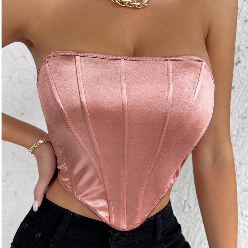 Glossy Tube Top Diamond-Shaped Corset Chest-Wrapped Vest