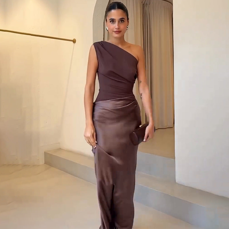 Solid Color Asymmetric Sleeveless Backless Bodycon Dress