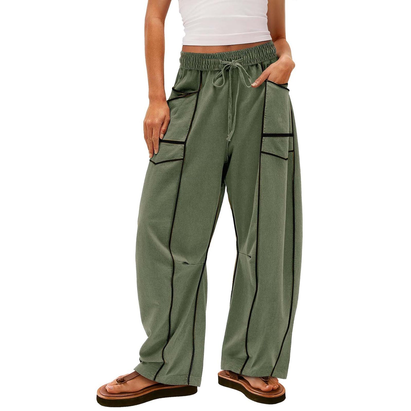 Summer Casual Loose Drawstring Wide-Leg Sports Pants