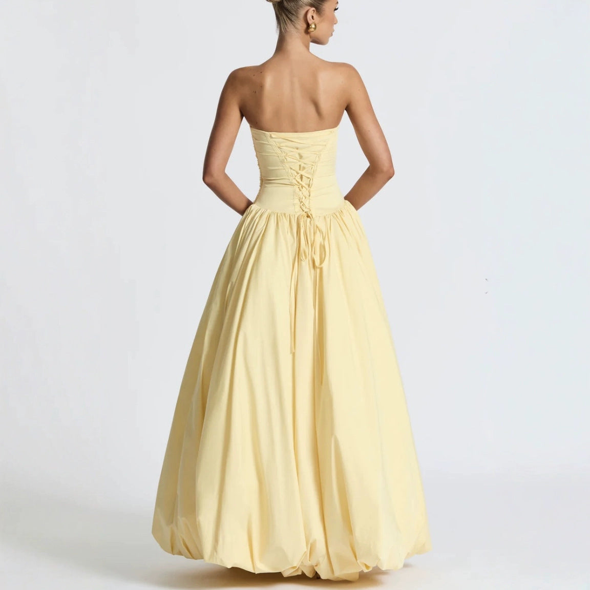 Strapless Slit Tie Solid Color Dress
