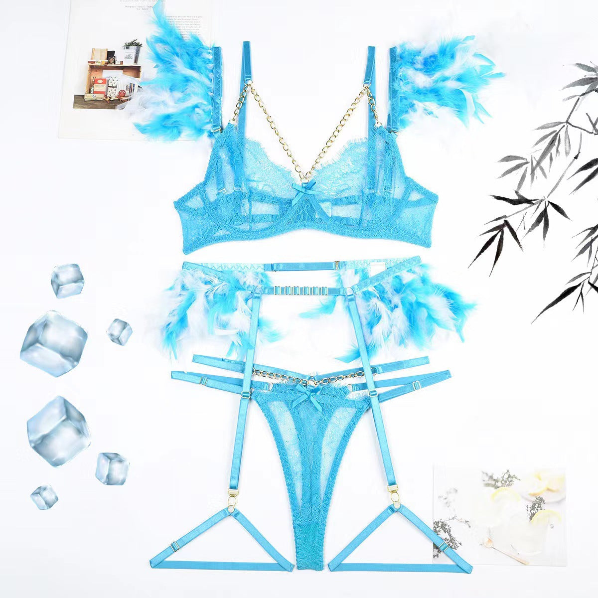 Feather Lace Stitching Sexy Lingerie