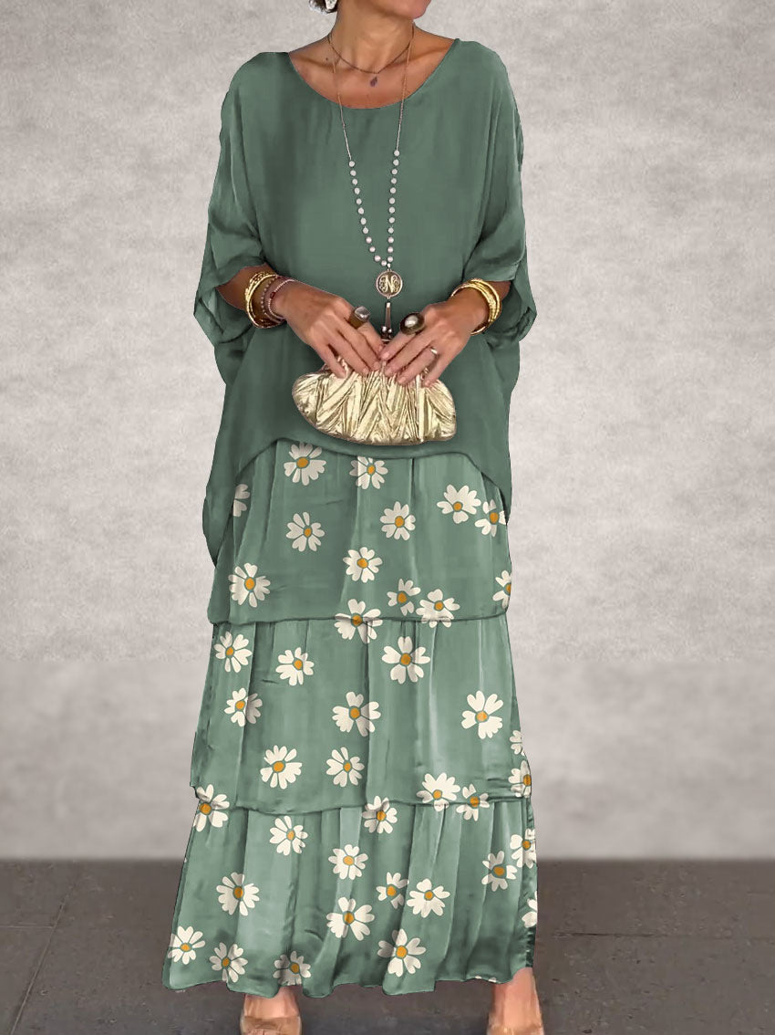 New Chiffon Mesh round-Neck Long Dress