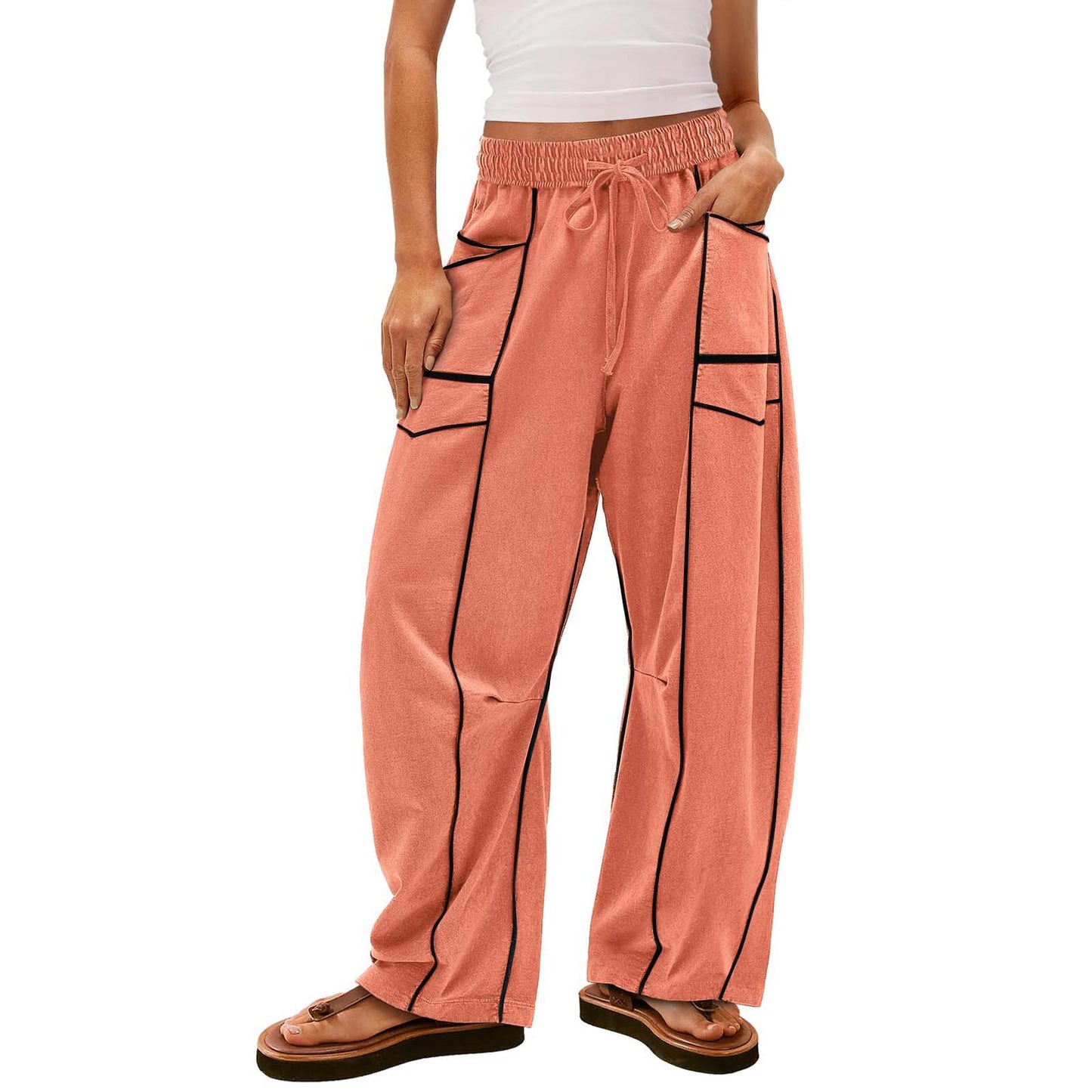 Summer Casual Loose Drawstring Wide-Leg Sports Pants