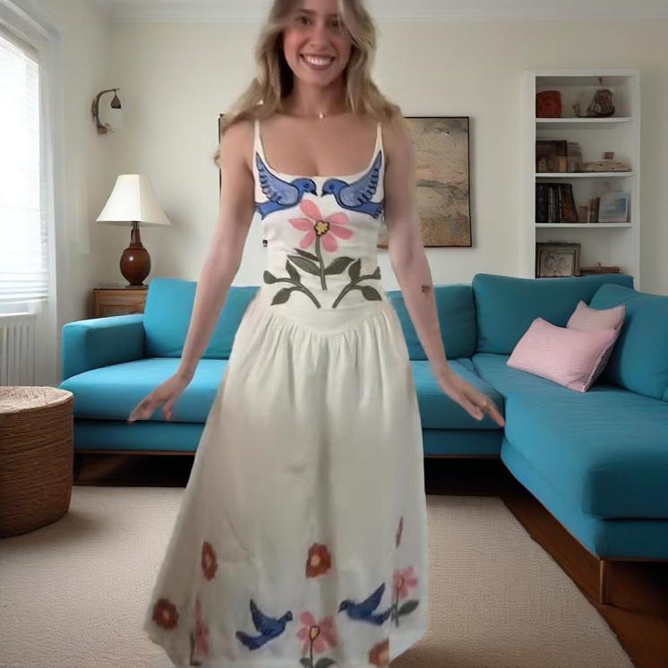 Spaghetti-Strap Floral Print Waist-Tight Dress