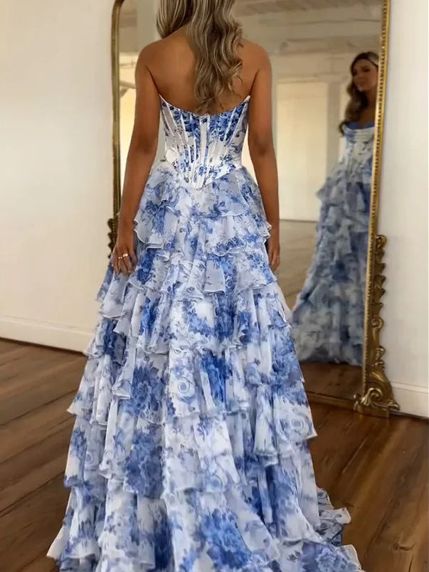Fashion Chiffon Printing Evening Dress