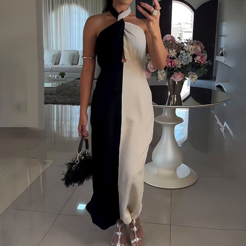 Fashion Color Contrast Holder Split Dress