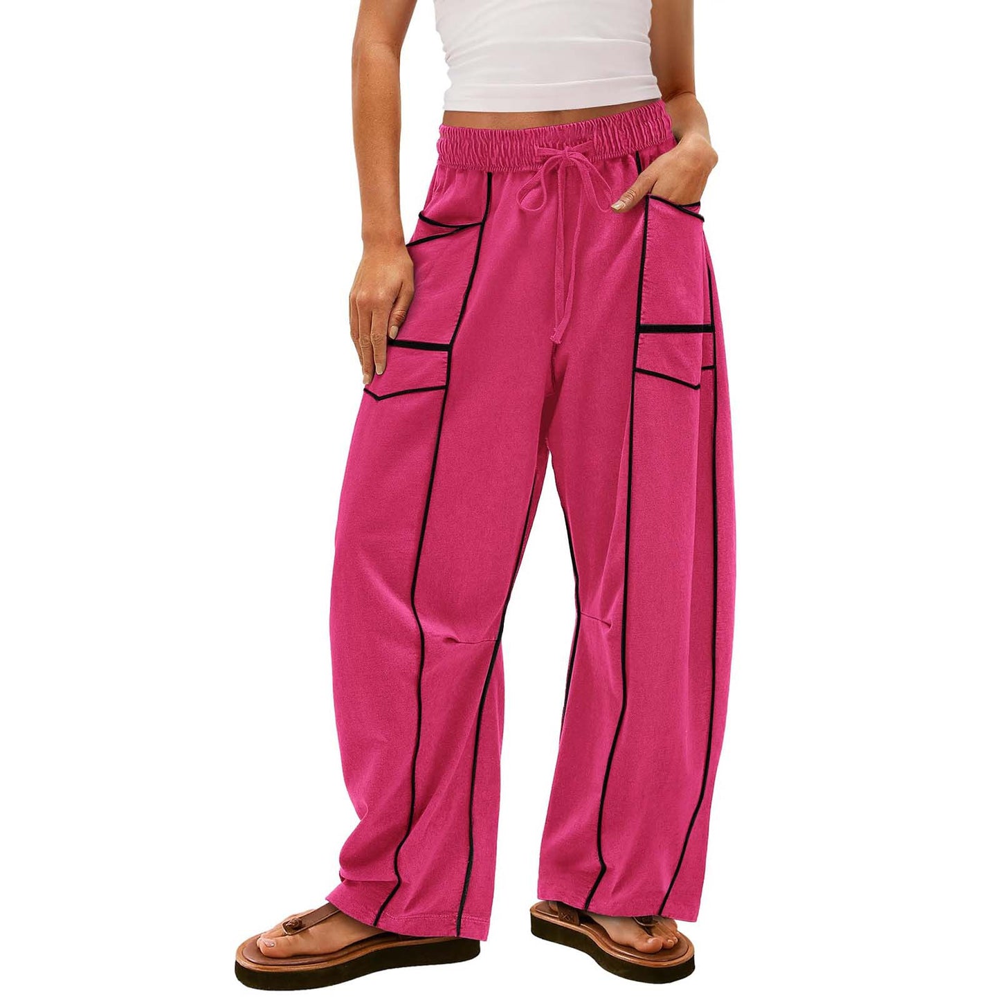 Summer Casual Loose Drawstring Wide-Leg Sports Pants