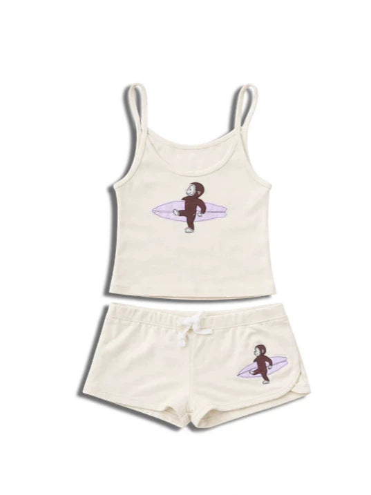 Stay Curious Monkey Graphic Tank Top & Shorts Set