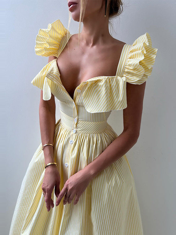 Casual Ruffled Striped Dress