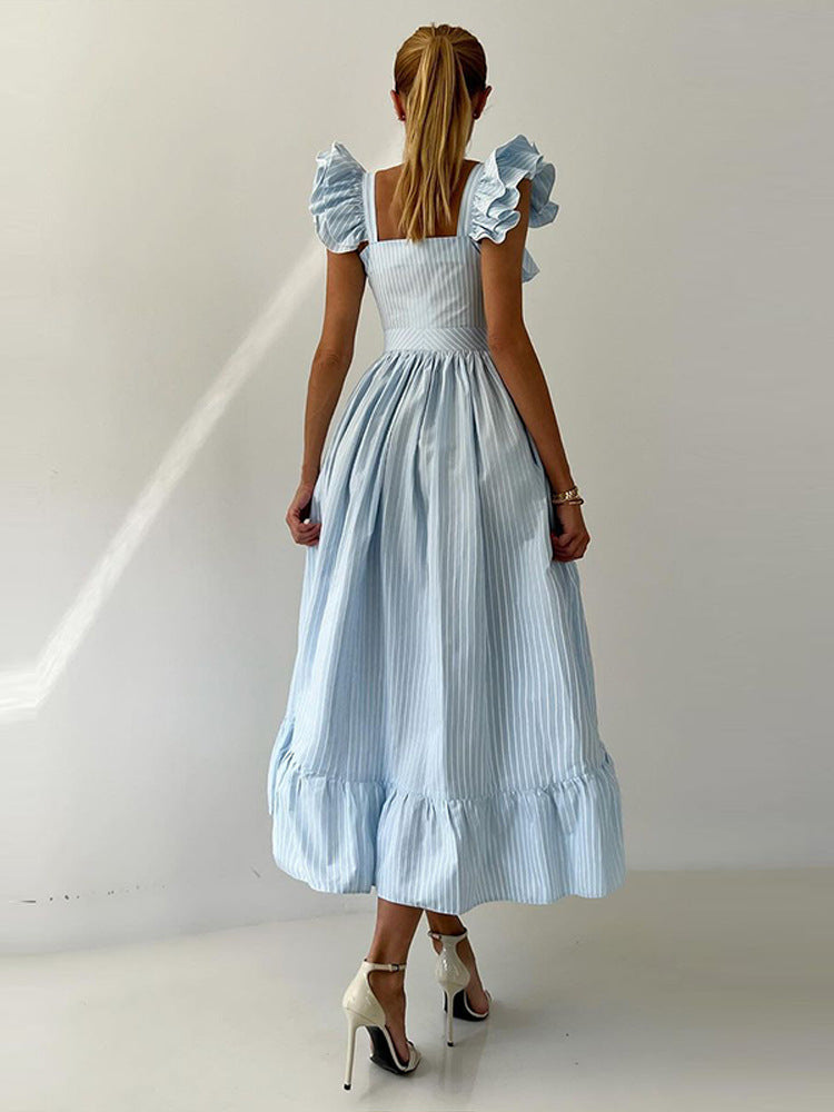 Casual Ruffled Striped Dress
