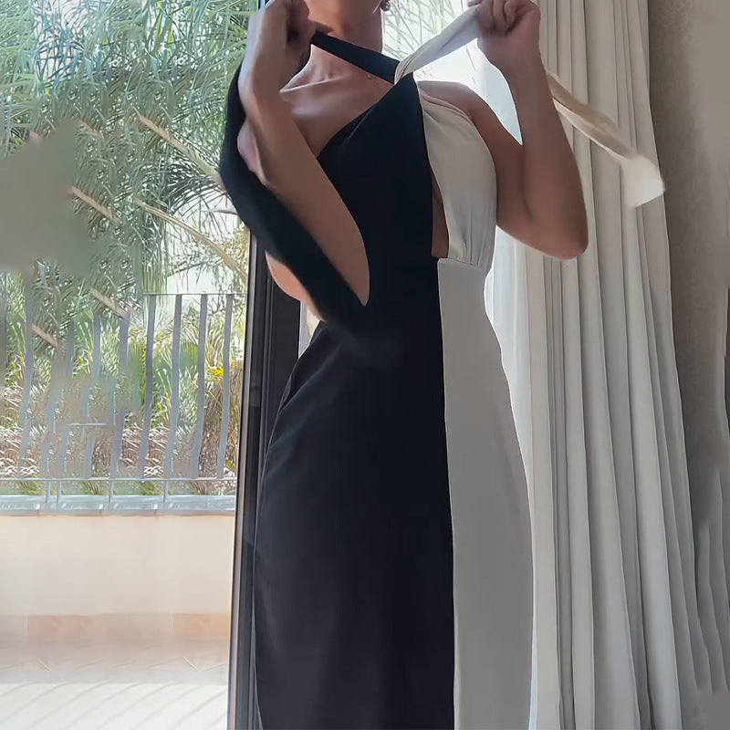 Fashion Color Contrast Holder Split Dress
