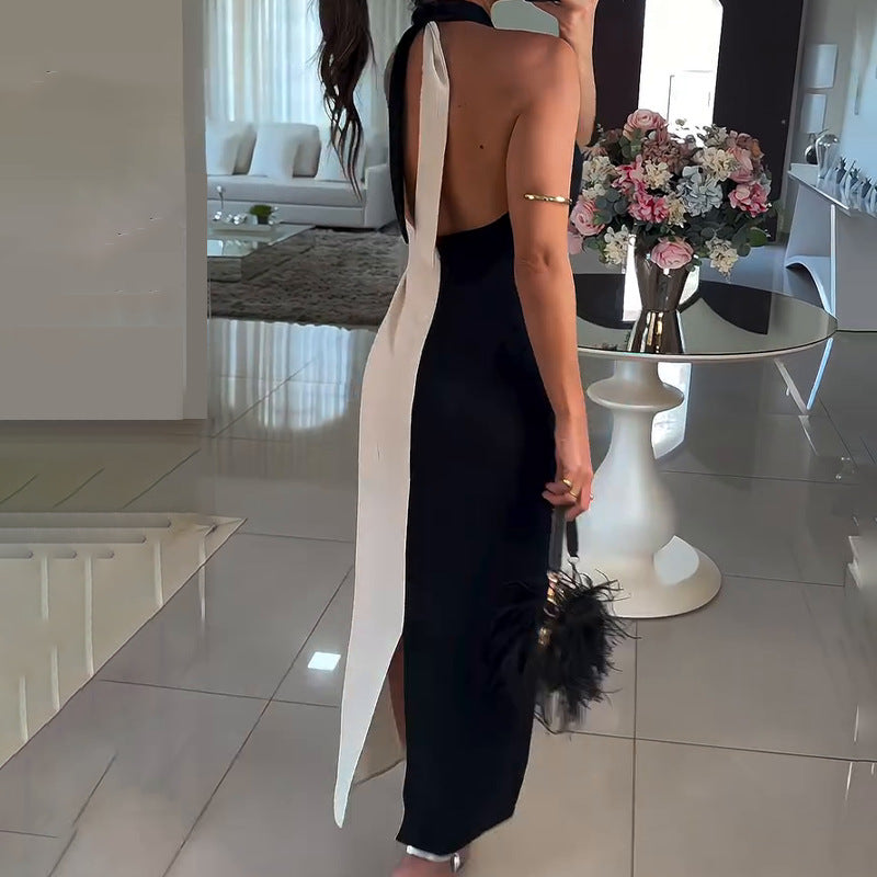 Fashion Color Contrast Holder Split Dress