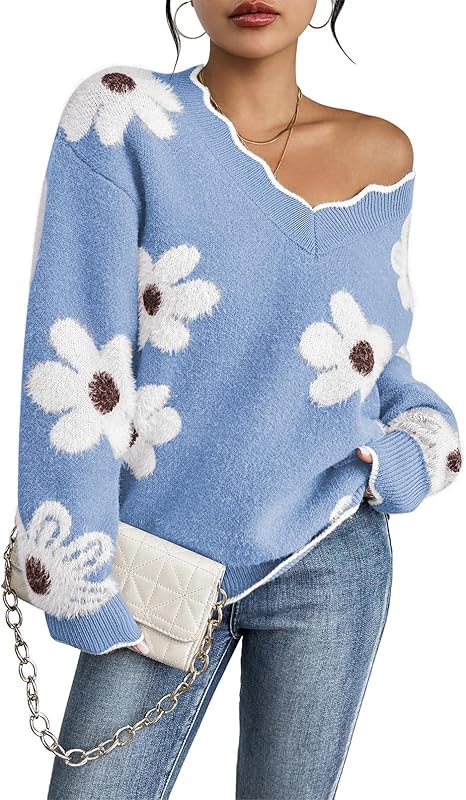 Women's Oversized V Neck Fuzzy Sweaters