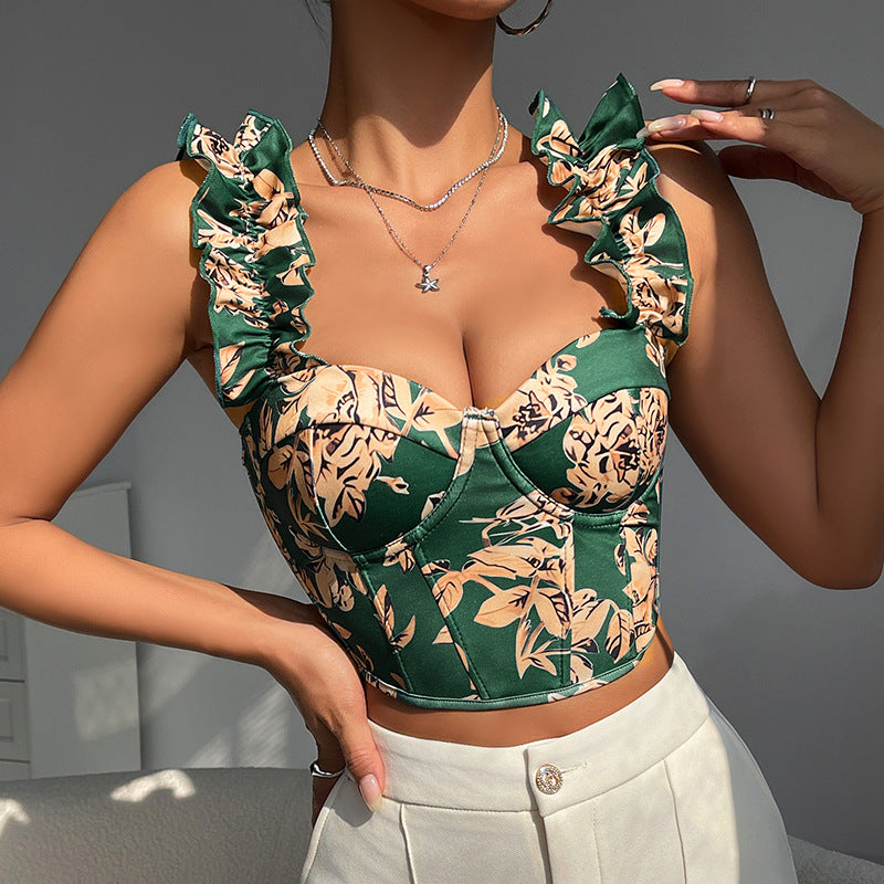 Sweet Sexy Print Slim-Fitting Back Shaping Tied Top