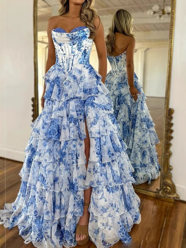 Fashion Chiffon Printing Evening Dress
