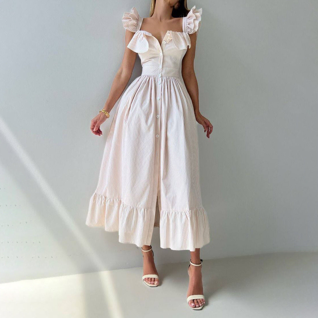 Casual Ruffled Striped Dress