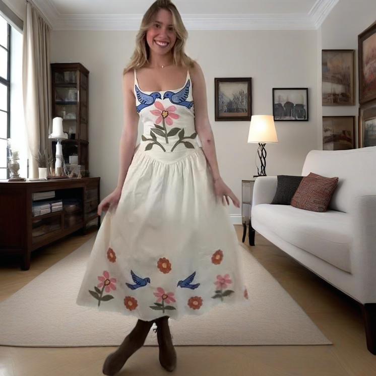 Spaghetti-Strap Floral Print Waist-Tight Dress