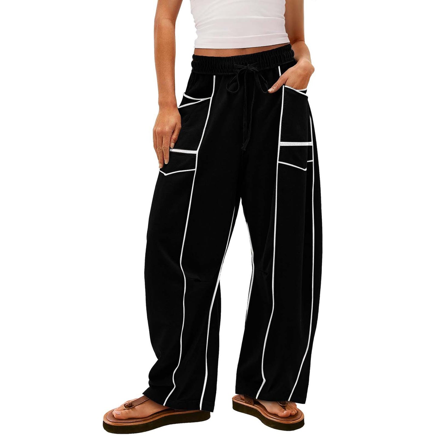 Summer Casual Loose Drawstring Wide-Leg Sports Pants