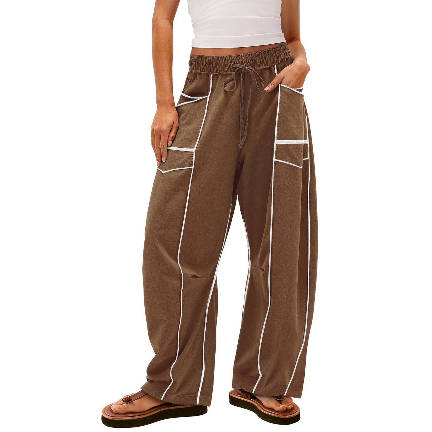 Summer Casual Loose Drawstring Wide-Leg Sports Pants