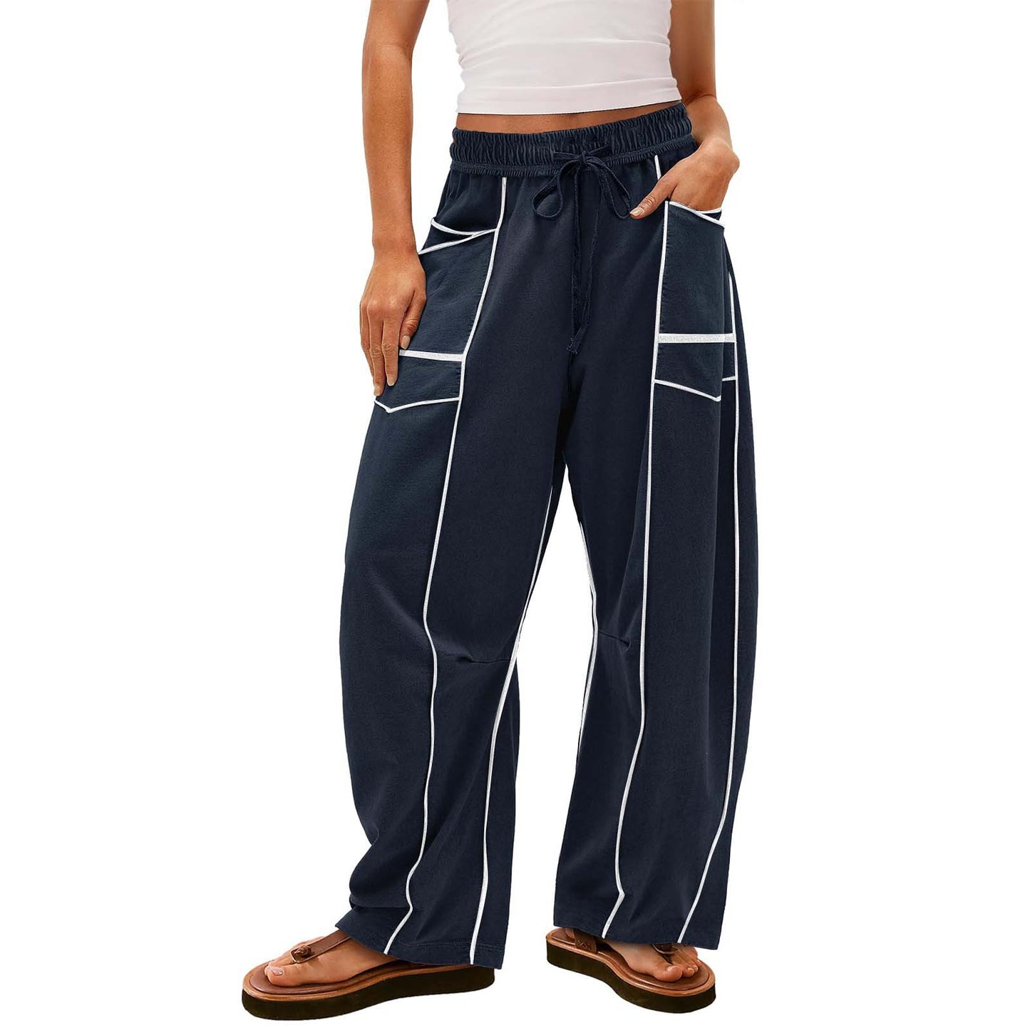 Summer Casual Loose Drawstring Wide-Leg Sports Pants