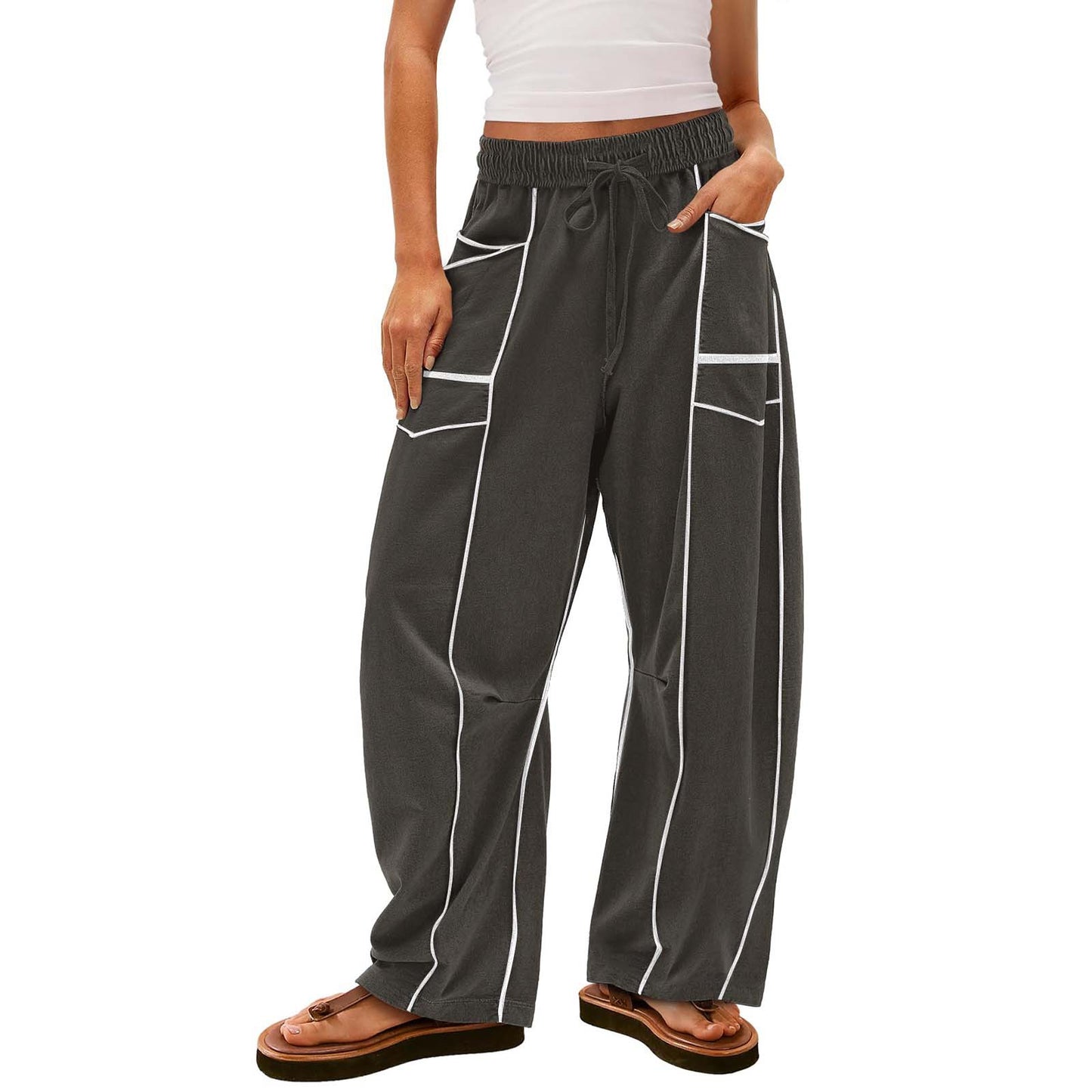 Summer Casual Loose Drawstring Wide-Leg Sports Pants