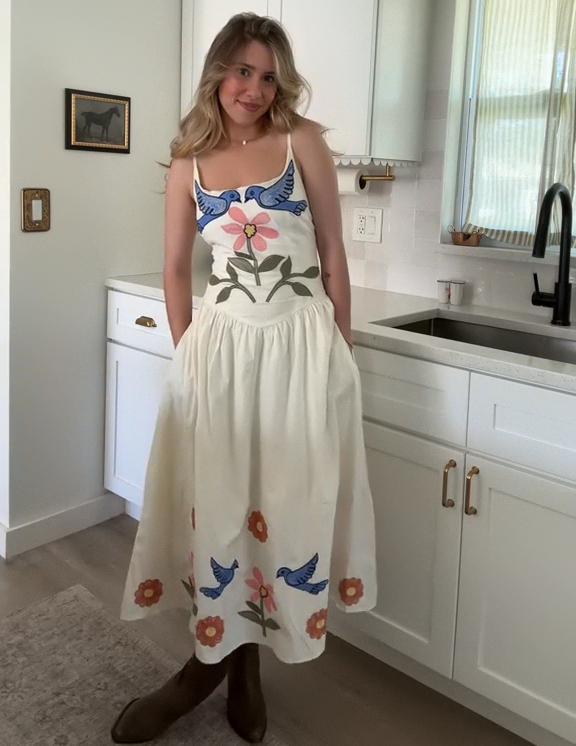 Spaghetti-Strap Floral Print Waist-Tight Dress