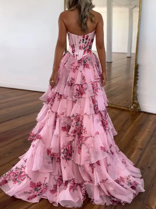 Fashion Chiffon Printing Evening Dress