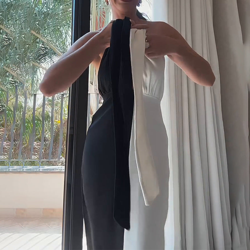 Fashion Color Contrast Holder Split Dress