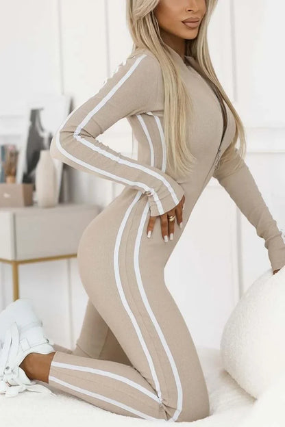 ✨ Women's Slim Fit Side Web Half-Zip Jumpsuit