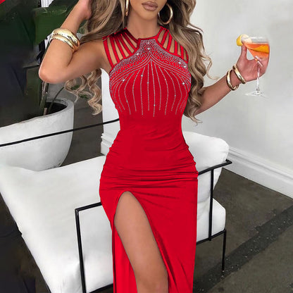 Elegant Rhinestone Split Sheath Dress