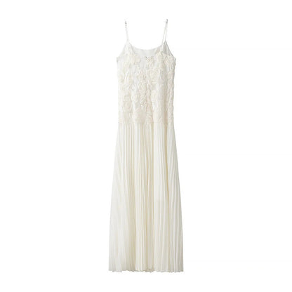 Three-Dimensional Rose Decoration Ruffled Splicing Sling Dress