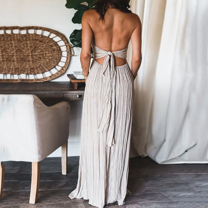 Solid Color Sexy Backless U-Neck Suspender Back Dress