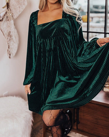 Tie-Back Square Neck Velvet Dress