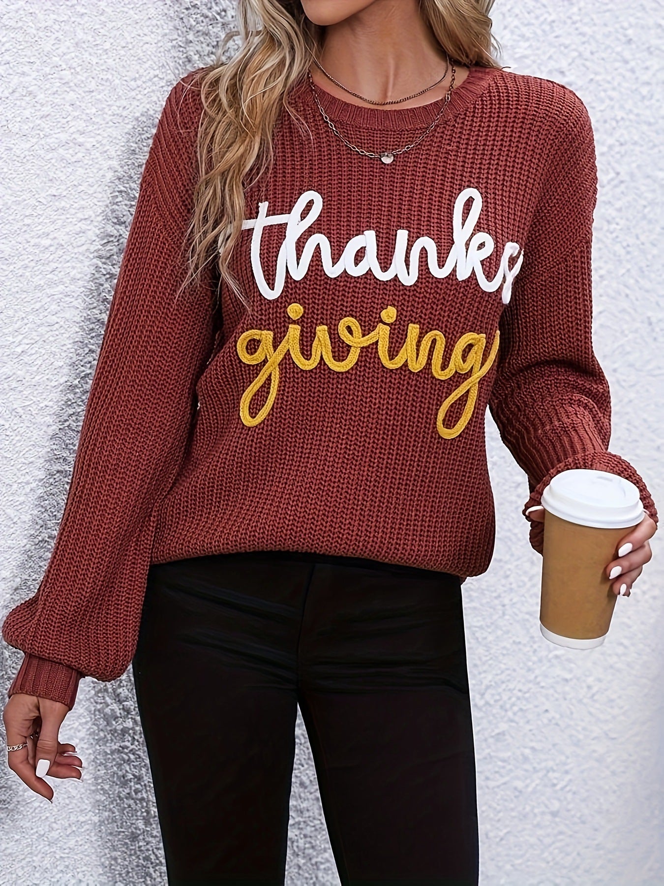 Casual Letters All-Match round Neck Pullover Knitted Sweater