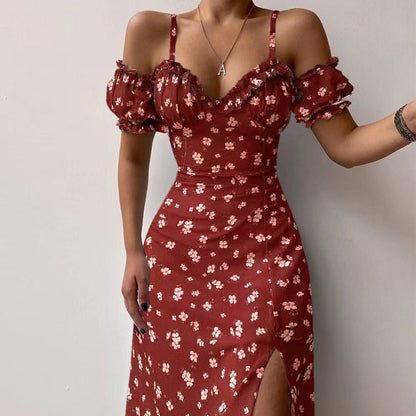 Slim-Fit Floral French Strap Dress