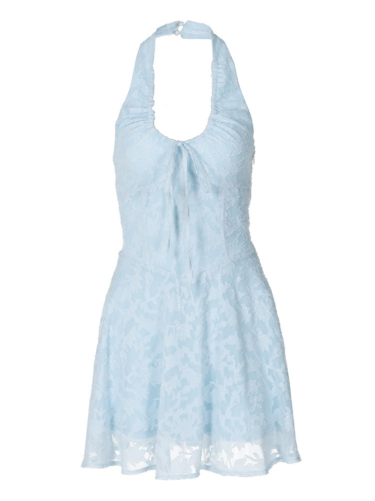 Sexy Halter Backless Jacquard High Waist Dress